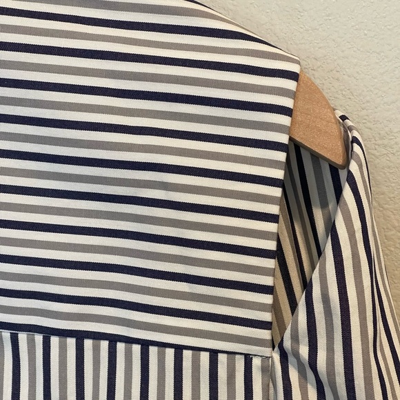 Milly Fractured Sleeve Gray Striped Button Down, Long Sleeve Cotton Blouse, 10 - Picture 5 of 16